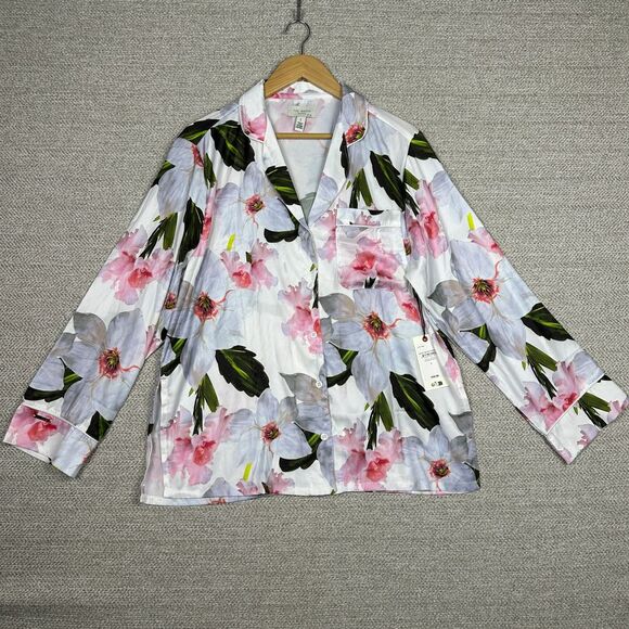 Ted Baker London Sz L Pajama Set Satin Chatsworth Bloom Floral Pink Rose Cottage - Picture 3 of 16